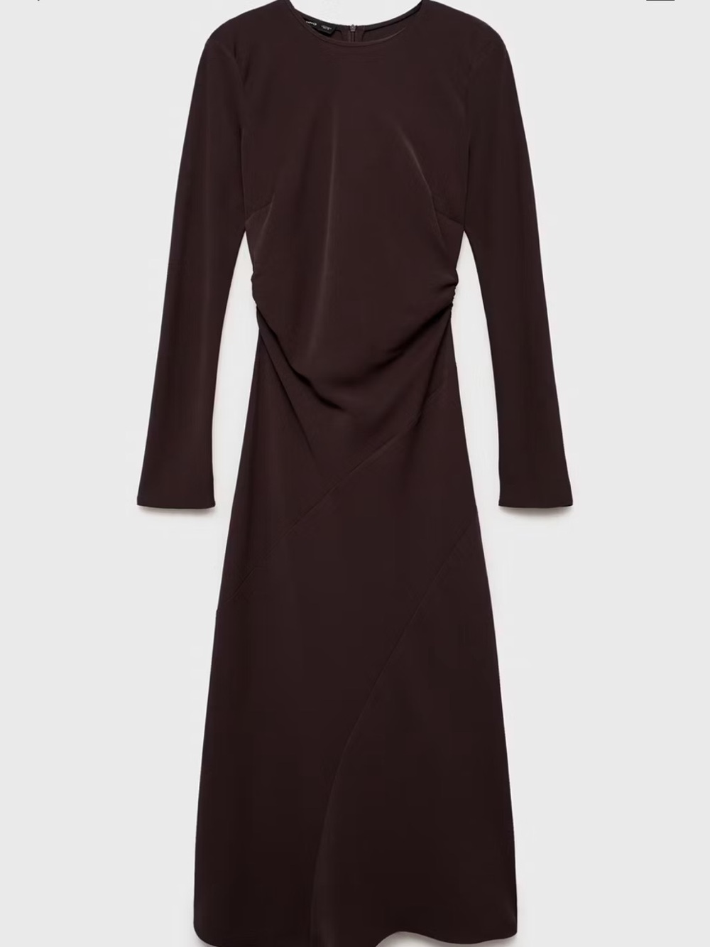 Mango Long-Sleeve Dark Brown Draped Waist Dress